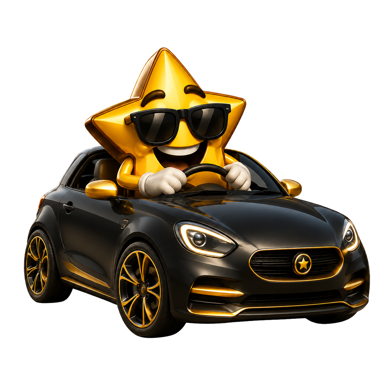 Mascota StarDriveX conduciendo un carro